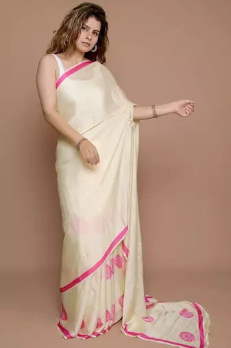 yellow floral printed saree with blouse piece