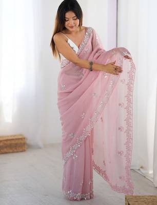 mauve embellished beads and stones chiffon saree 1