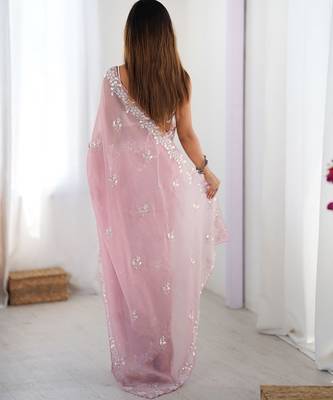 mauve embellished beads and stones chiffon saree 3