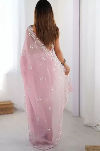 mauve embellished beads and stones chiffon saree