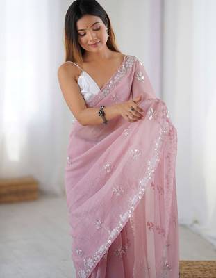 mauve embellished beads and stones chiffon saree 4
