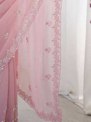 mauve embellished beads and stones chiffon saree 5