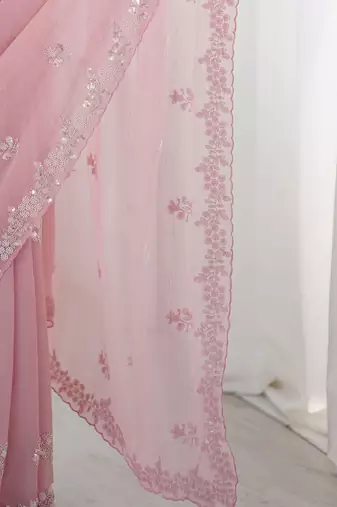 mauve embellished beads and stones chiffon saree