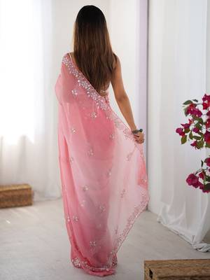pink embellished beads and stones chiffon saree 3