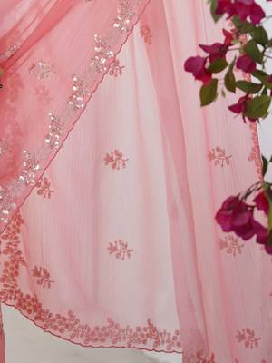 pink embellished beads and stones chiffon saree 5