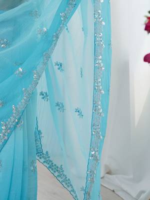 blue embellished beads and stones chiffon designer saree 5