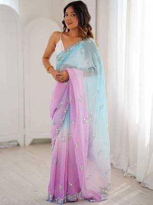 multicolor embellished sequinned poly chiffon saree 1