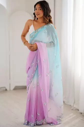 multicolor embellished sequinned poly chiffon saree