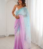 multicolor embellished sequinned poly chiffon saree