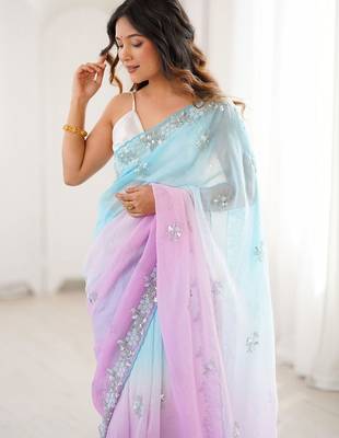 multicolor embellished sequinned poly chiffon saree 2