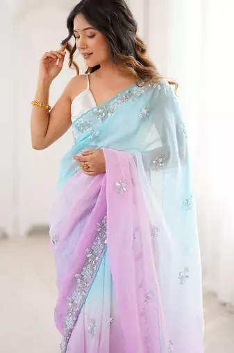 multicolor embellished sequinned poly chiffon saree
