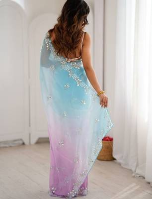 multicolor embellished sequinned poly chiffon saree 3