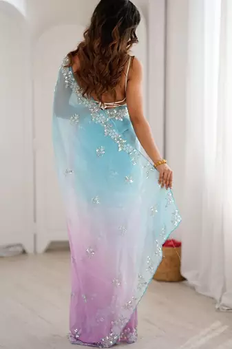 multicolor embellished sequinned poly chiffon saree