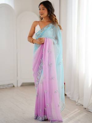 multicolor embellished sequinned poly chiffon saree 5