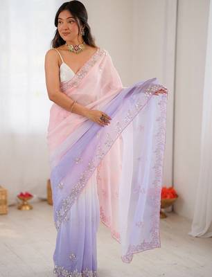 multicolor embellished sequinned poly chiffon saree 1