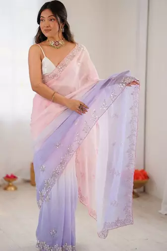 multicolor embellished sequinned poly chiffon saree