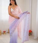 multicolor embellished sequinned poly chiffon saree
