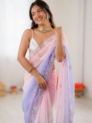 multicolor embellished sequinned poly chiffon saree 2