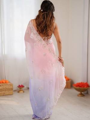 multicolor embellished sequinned poly chiffon saree 3