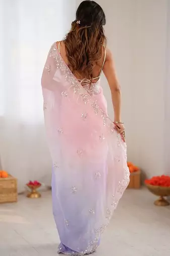 multicolor embellished sequinned poly chiffon saree