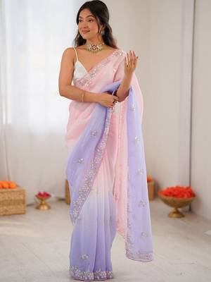 multicolor embellished sequinned poly chiffon saree 4