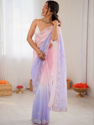 multicolor embellished sequinned poly chiffon saree 5