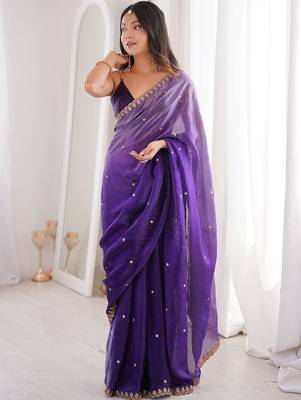 purple women purple embellished zari satin designer saree with unstiched blouse 1
