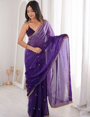 purple women purple embellished zari satin designer saree with unstiched blouse 3