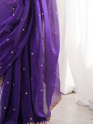 purple women purple embellished zari satin designer saree with unstiched blouse 5
