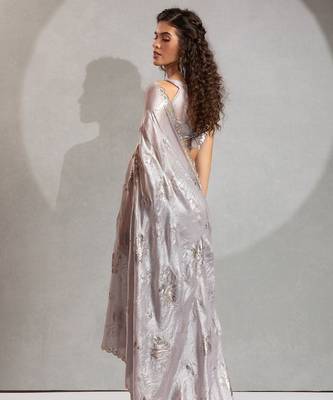 grey embellished beads and stones satin designer saree 3