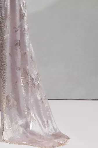 grey embellished beads and stones satin designer saree