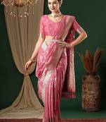 pink ethnic motifs zari georgette kanjeevaram saree