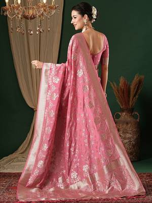 pink ethnic motifs zari georgette kanjeevaram saree 2