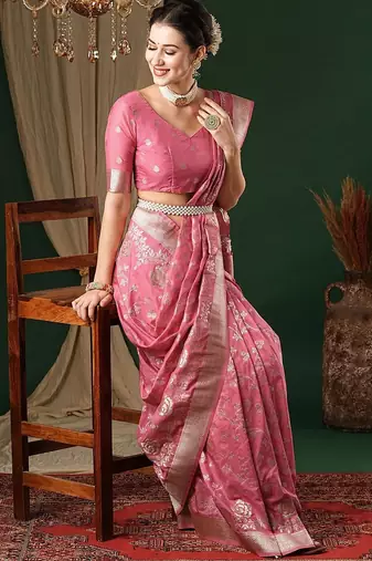 pink ethnic motifs zari georgette kanjeevaram saree