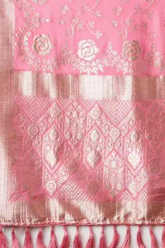 pink ethnic motifs zari georgette kanjeevaram saree