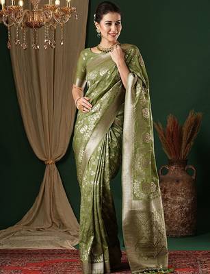 olive ethnic motifs zari georgette kanjeevaram saree 1