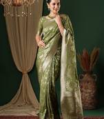 olive ethnic motifs zari georgette kanjeevaram saree