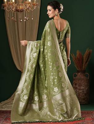 olive ethnic motifs zari georgette kanjeevaram saree 2