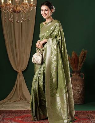 olive ethnic motifs zari georgette kanjeevaram saree 3