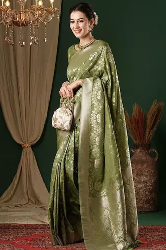 olive ethnic motifs zari georgette kanjeevaram saree