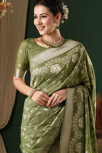 olive ethnic motifs zari georgette kanjeevaram saree