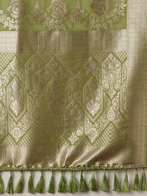 olive ethnic motifs zari georgette kanjeevaram saree 5