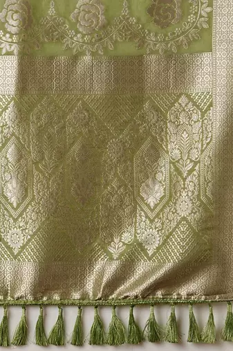 olive ethnic motifs zari georgette kanjeevaram saree