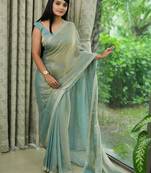 green chiffon embellished sarees