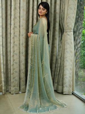 green chiffon embellished sarees 2