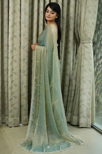 green chiffon embellished sarees