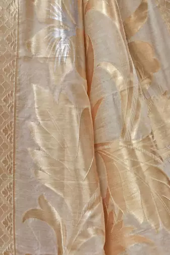 cream-coloured & gold-toned floral woven design zari banarasi silk blend saree