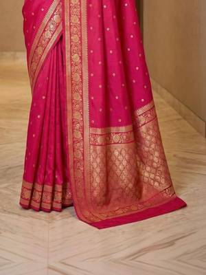 Pink woven design zari silk blend designer banarasi saree 3