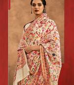 Cream floral printed silk cotton saree
