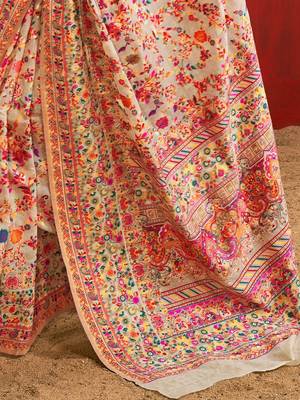 Cream floral printed silk cotton saree 5